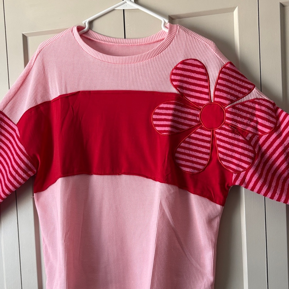 Pink & Red Floral Applique Shirt